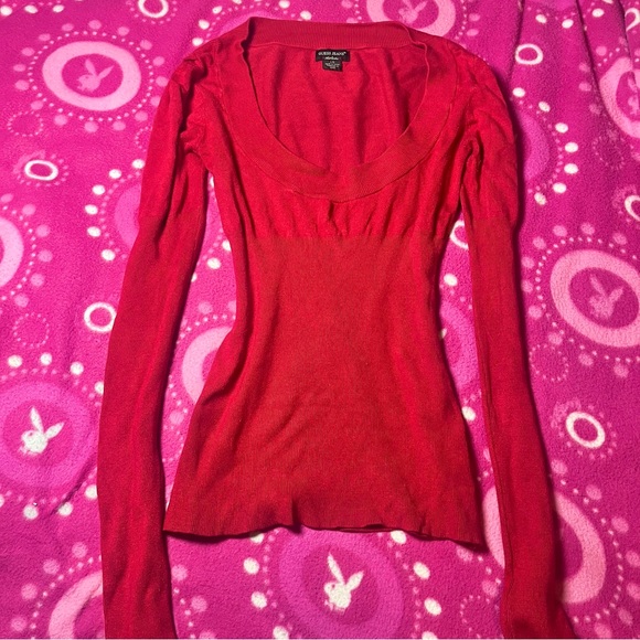Y2K Guess Red Scoop Neck Ribbed Sweater Size Large - Picture 1 of 6